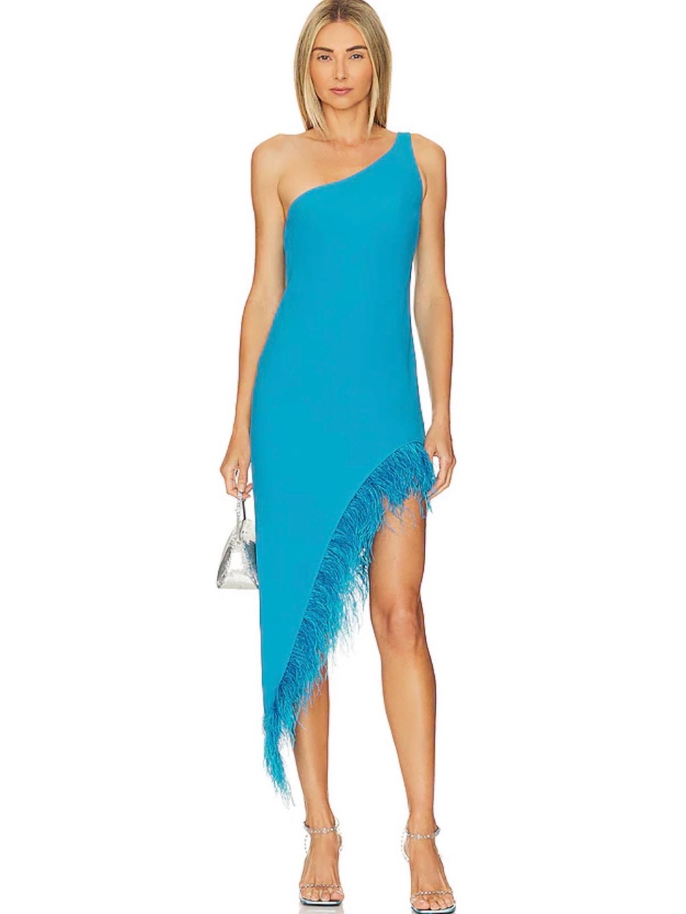 Revolve “Viera” Amanda Uprichard One-Shoulder Dress in Turquoise